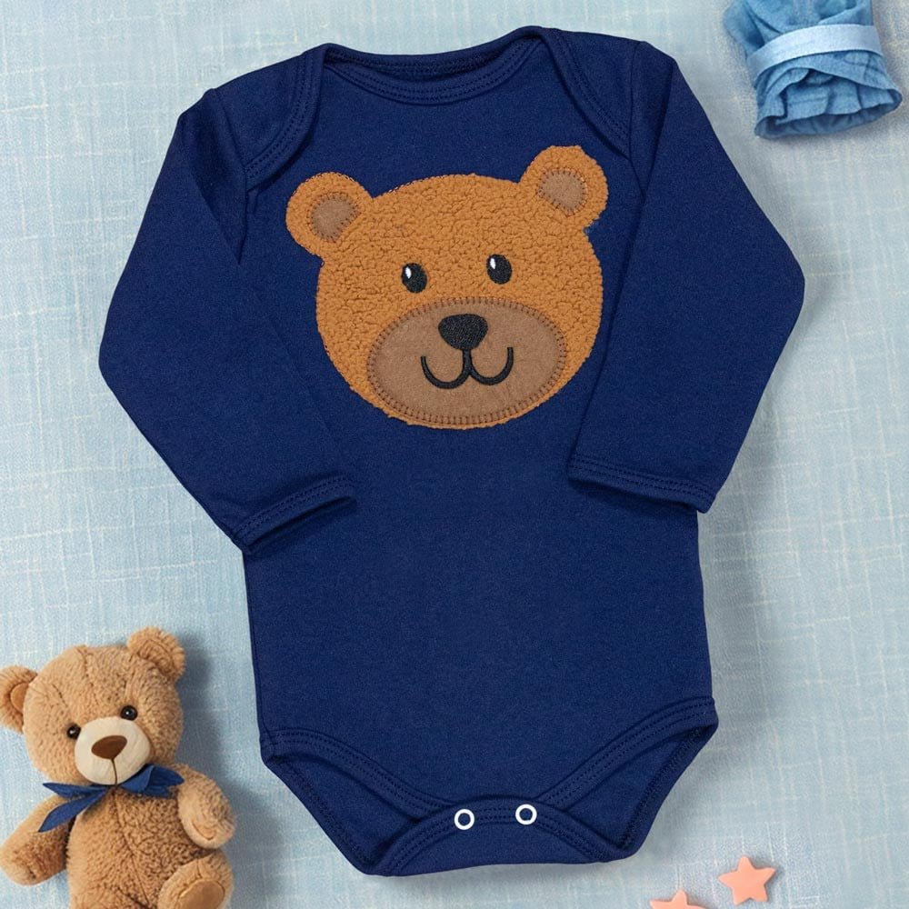 Body Bordado De Urso Manga Longa
