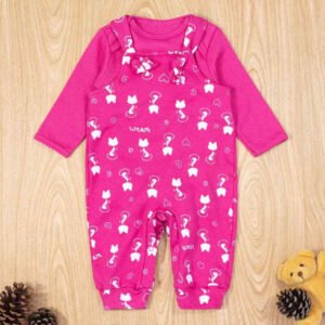 Jardineira Longa com Body - Gatinha Rosa