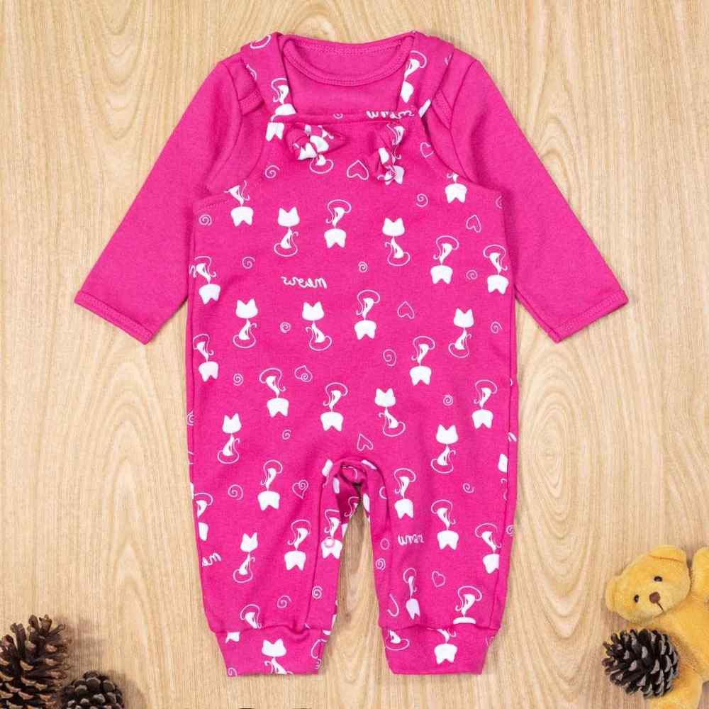 Jardineira Longa com Body - Gatinha Rosa