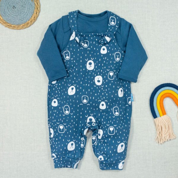 Jardineira Longa com Body - Urso Azul