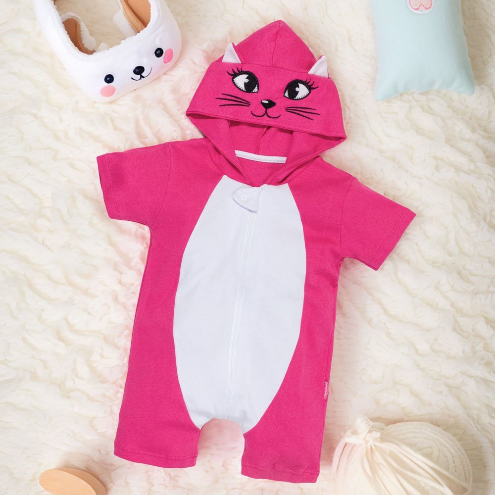 Macacão Curto Fantasia Infantil Gatinha Pink