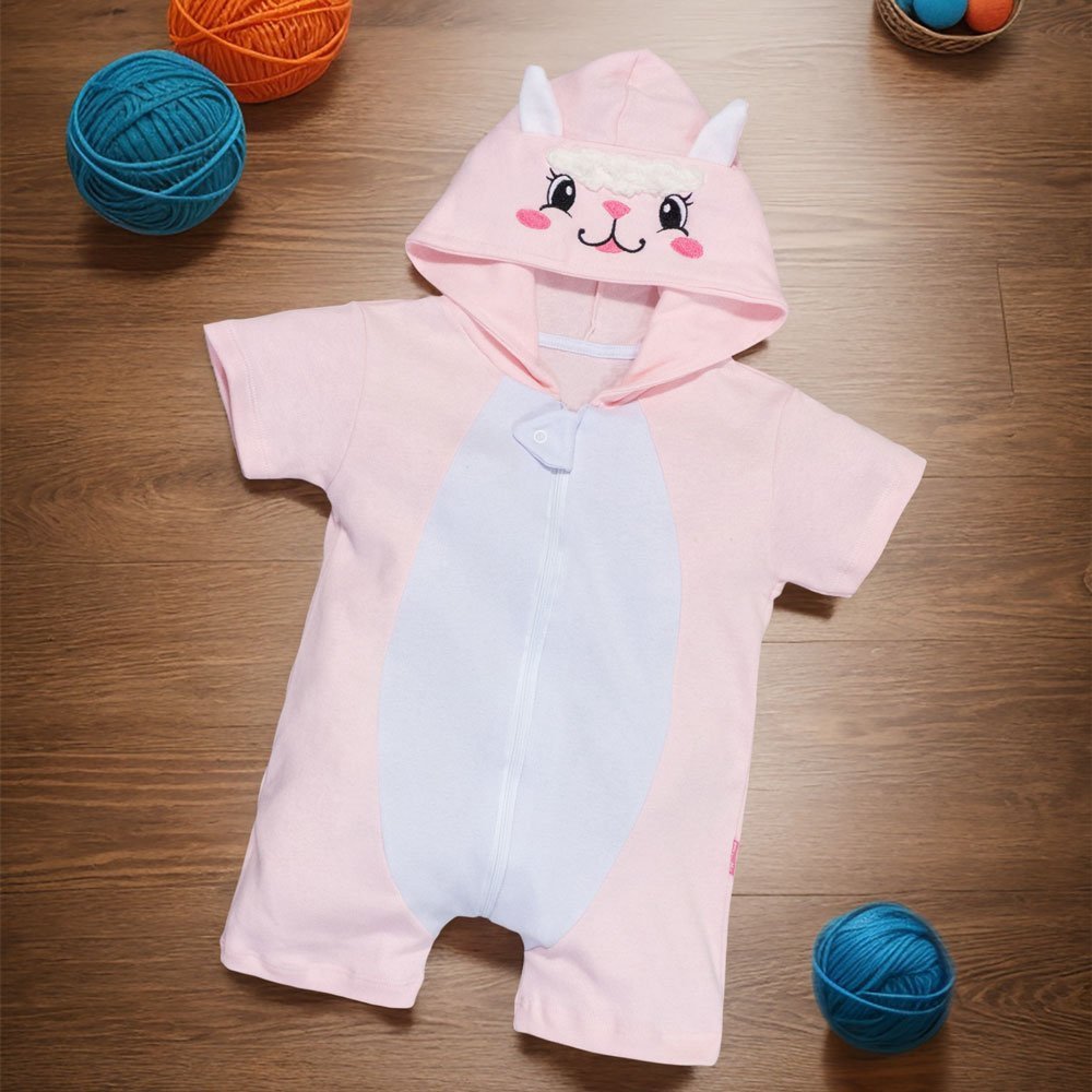 Macacão Curto Fantasia Infantil Ovelha Rosa