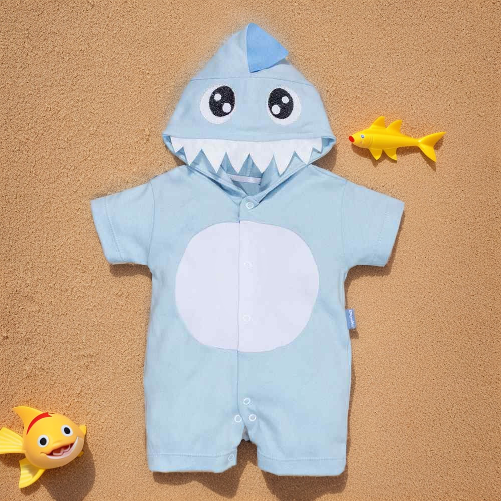 Macacão Curto Fantasia Infantil Tubarão azul