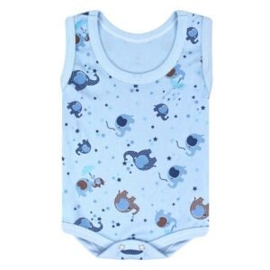 Body Bebê Masculino Regata Canelado Azul Elefante