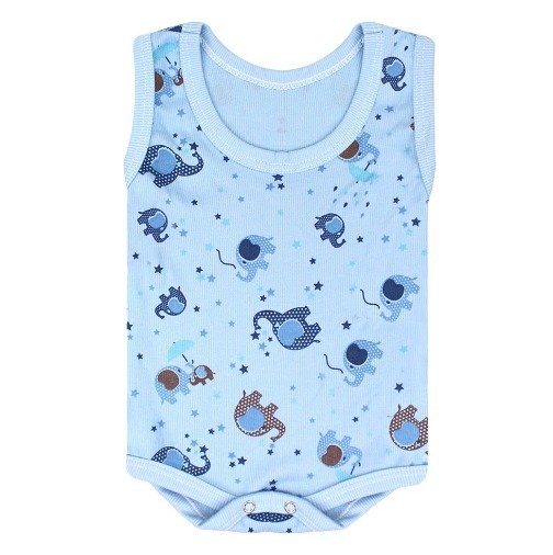 Body Bebê Masculino Regata Canelado Azul Elefante