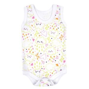 Body Bebê Feminino Regata Canelado Branco Nuvem Coração