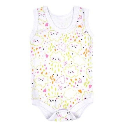 Body Bebê Feminino Regata Canelado Branco Nuvem Coração