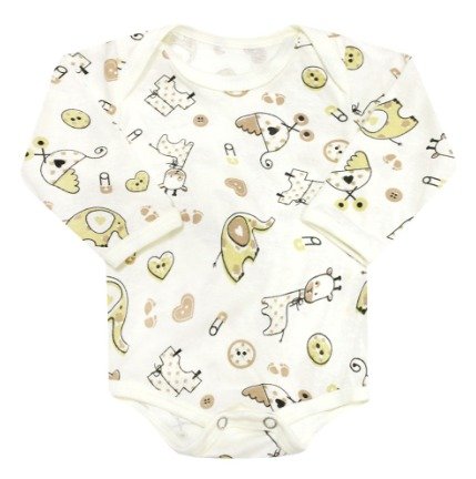 Body Bebê Manga Longa Meia Malha Creme Safari Baby
