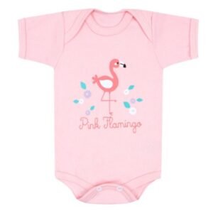 Body Feminino Manga Curta Canelado Rosa Flamingo