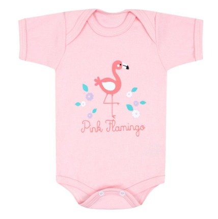 Body Feminino Manga Curta Canelado Rosa Flamingo