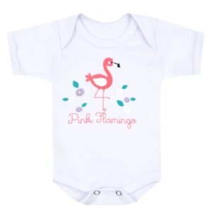 Body Bebê Feminino Manga Curta Canelado Branco Flamingo