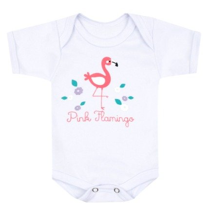 Body Bebê Feminino Manga Curta Canelado Branco Flamingo