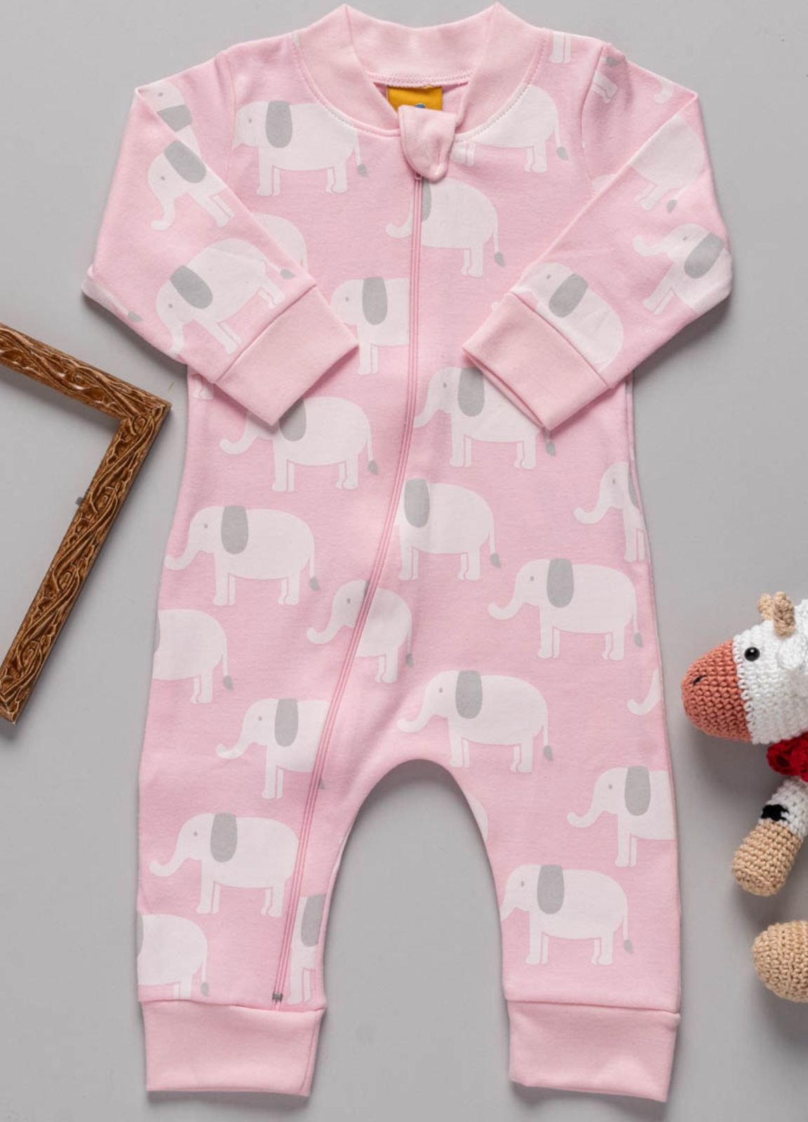 Macacão Bebê Suedine Algodão Elefantinho rosa