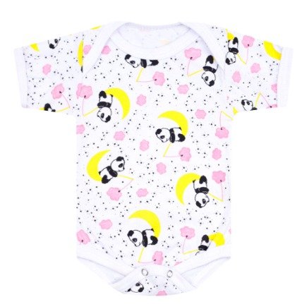 Body Bebê Feminino Manga Curta Meia Malha Branco Pandinha