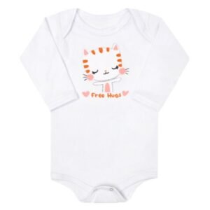 Body Feminino Manga Longa Canelado Branco Gatinha