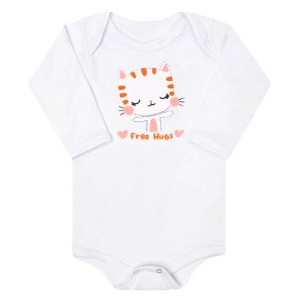 Body Feminino Manga Longa Canelado Branco Gatinha
