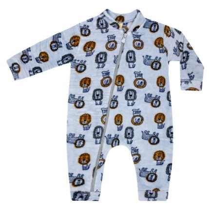 Macacão Masculino sem Pé Fleece com Zíper Azul Leão