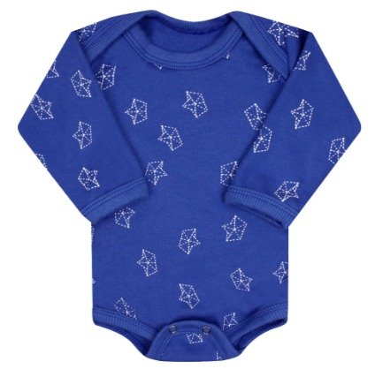 Body Bebê Masculino Canelado Manga Longa Azul Escuro Barco de Papel