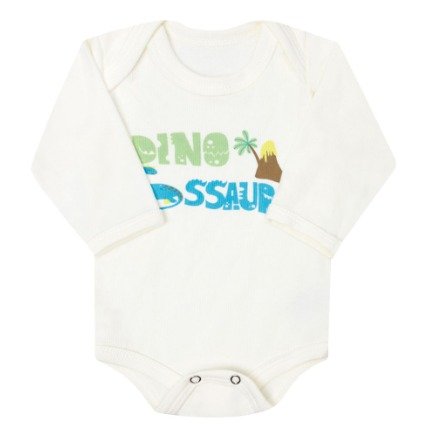 Body Bebê Masculino Manga Longa Canelado Creme Dinossauro