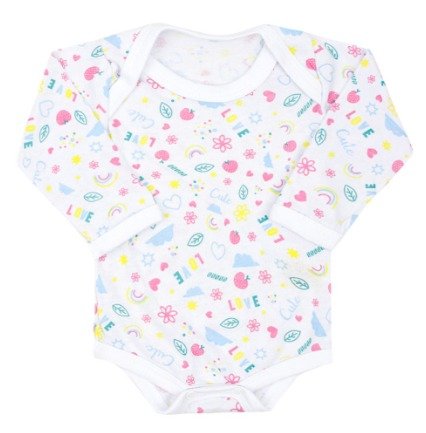 Body Bebê Feminino Meia Malha Manga Longa Branco Love
