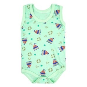 Body Bebê Masculino Regata Canelado Verde Barquinhos