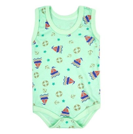 Body Bebê Masculino Regata Canelado Verde Barquinhos