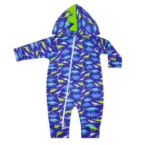 Macacão Masculino sem Pé Moletom Flanelado Azul Royal Capuz Dino