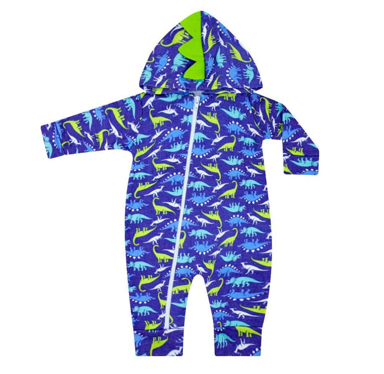 Macacão Masculino sem Pé Moletom Flanelado Azul Royal Capuz Dino