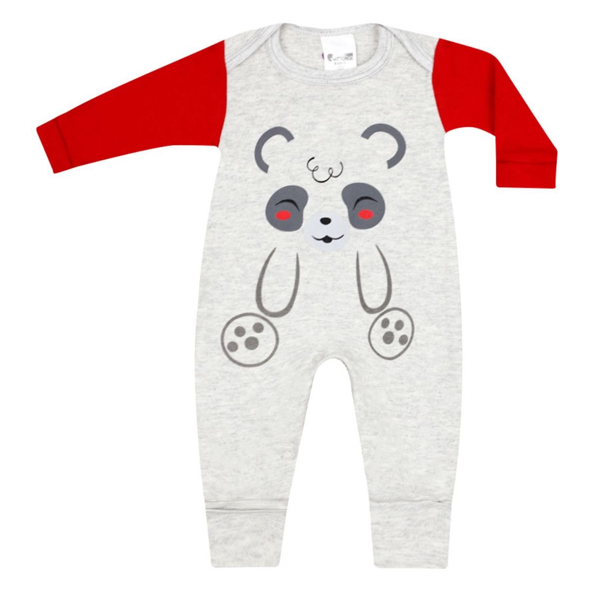 Macacão Vira Pé Suedine Urso Panda