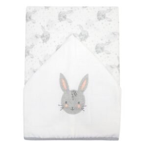 Toalha de Fralda Bebê com Capuz Bordado Branca Coelhinhos