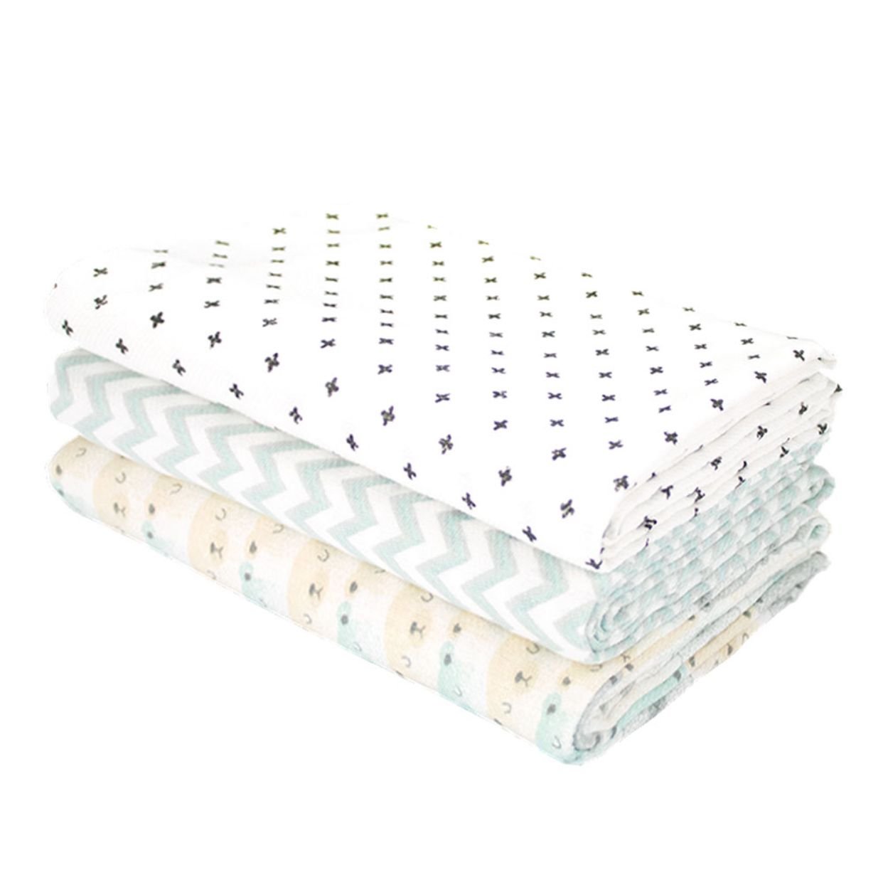 Kit Cueiro Bebê Flanelado Branco Ursinho, Listras Zig-Zag e Pontinhos (3 unidades