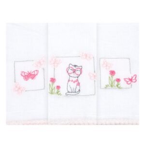Kit Toalha de Boca Bebê Feminino Branco e Rosa Gatinha (3 Unidades)