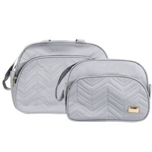 Conjunto Bebê Bolsa e Frasqueira Cinza Chevron Zig Zag