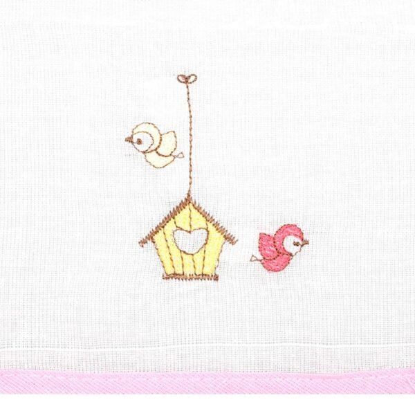 Kit Toalha de Boca Bebê Feminino com Prendedor Rosa e Branco Bordado Flores (3 unidades) - Image 2