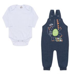 Conjunto Body Manga Longa é Jardineira - Dino-Saurs