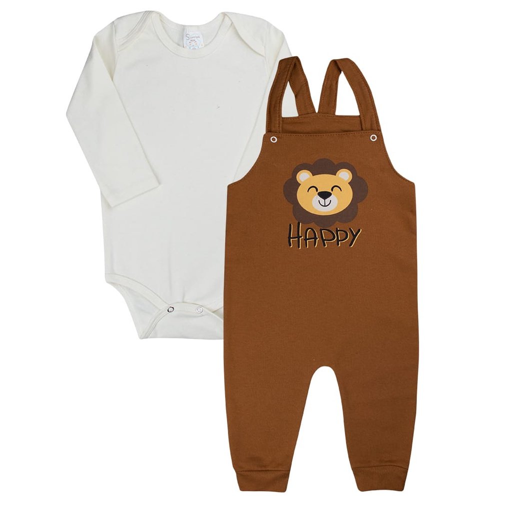 Conjunto Body Manga Longa é Jardineira - Leão Happy