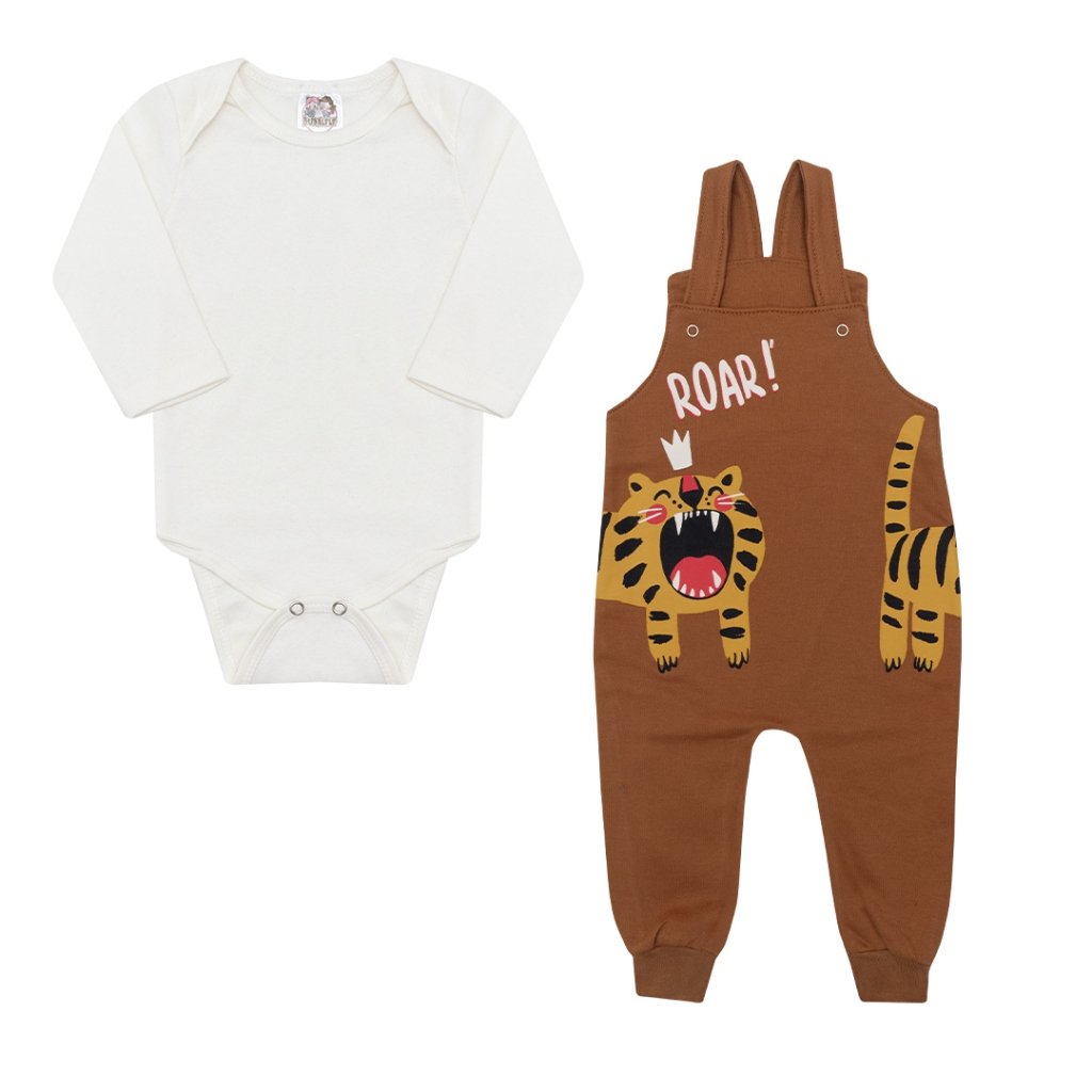 Conjunto Body Manga Longa é Jardineira -  Roar