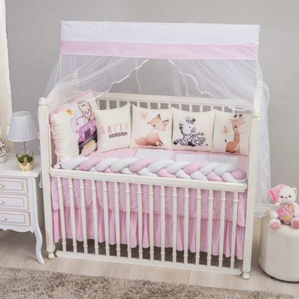 Kit Enxoval Sublimado Almofadas Amiguinhos 12pçs+ Saia brinde - Rosa Bichinhos