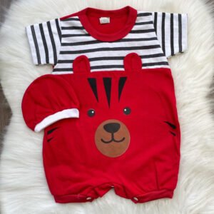 Kit Macacão é touquinha Ursinho - Vermelho