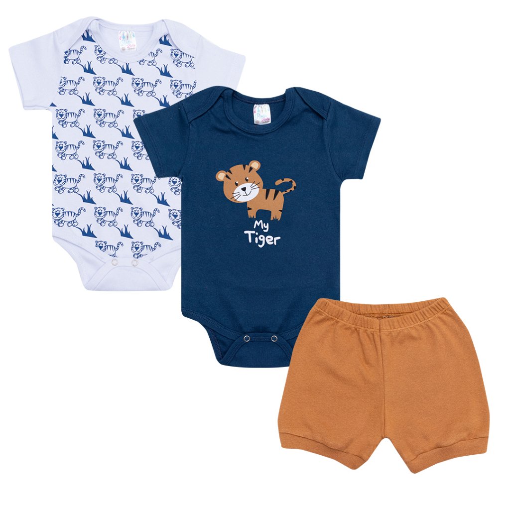 Kit bebê 3 peças 2 Bodys 1 Shorts - My Tiger