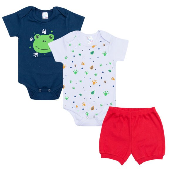 Kit bebê 3 peças 2 Bodys 1 Shorts - Sapinho