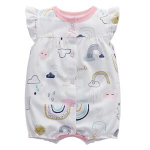 Macacão bebê curto de algodão estampado - Arco irís