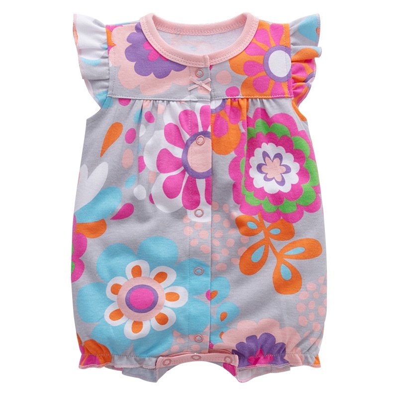 Macacão bebê curto de algodão estampado - Flores