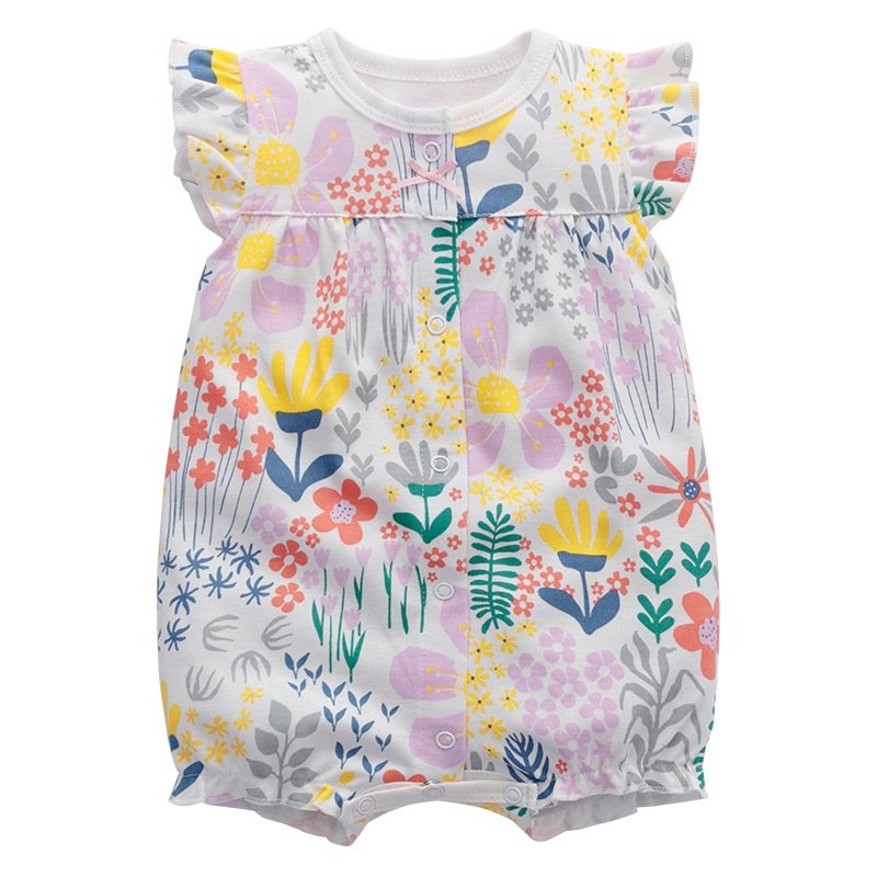 Macacão bebê curto de algodão estampado - flor
