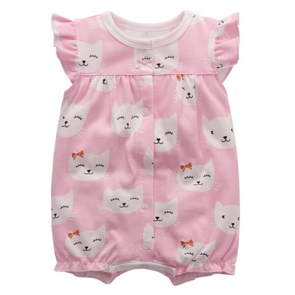 Macacão bebê curto de algodão estampado - Gatinha Rosa