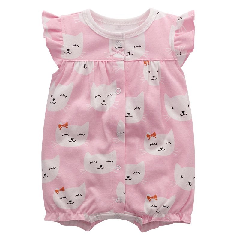 Macacão bebê curto de algodão estampado - Gatinha Rosa