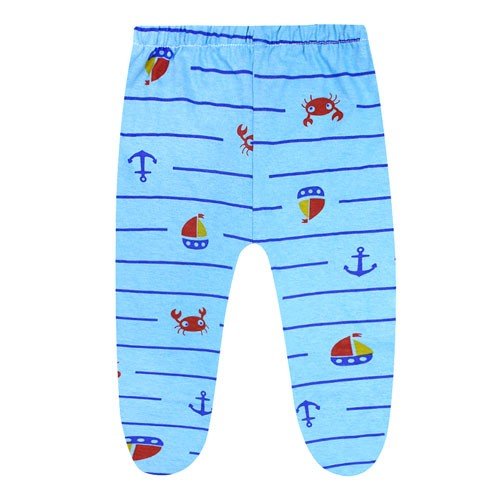 Mijão (Culote) Bebê Masculino com Pé Meia Malha Azul Caranguejinho Âncora