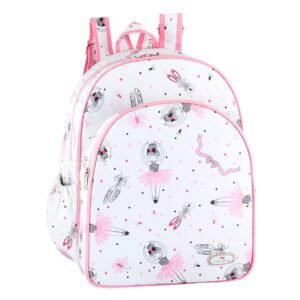 Mochila Maternidade Bebê Feminina Branco e Rosa Bailarina