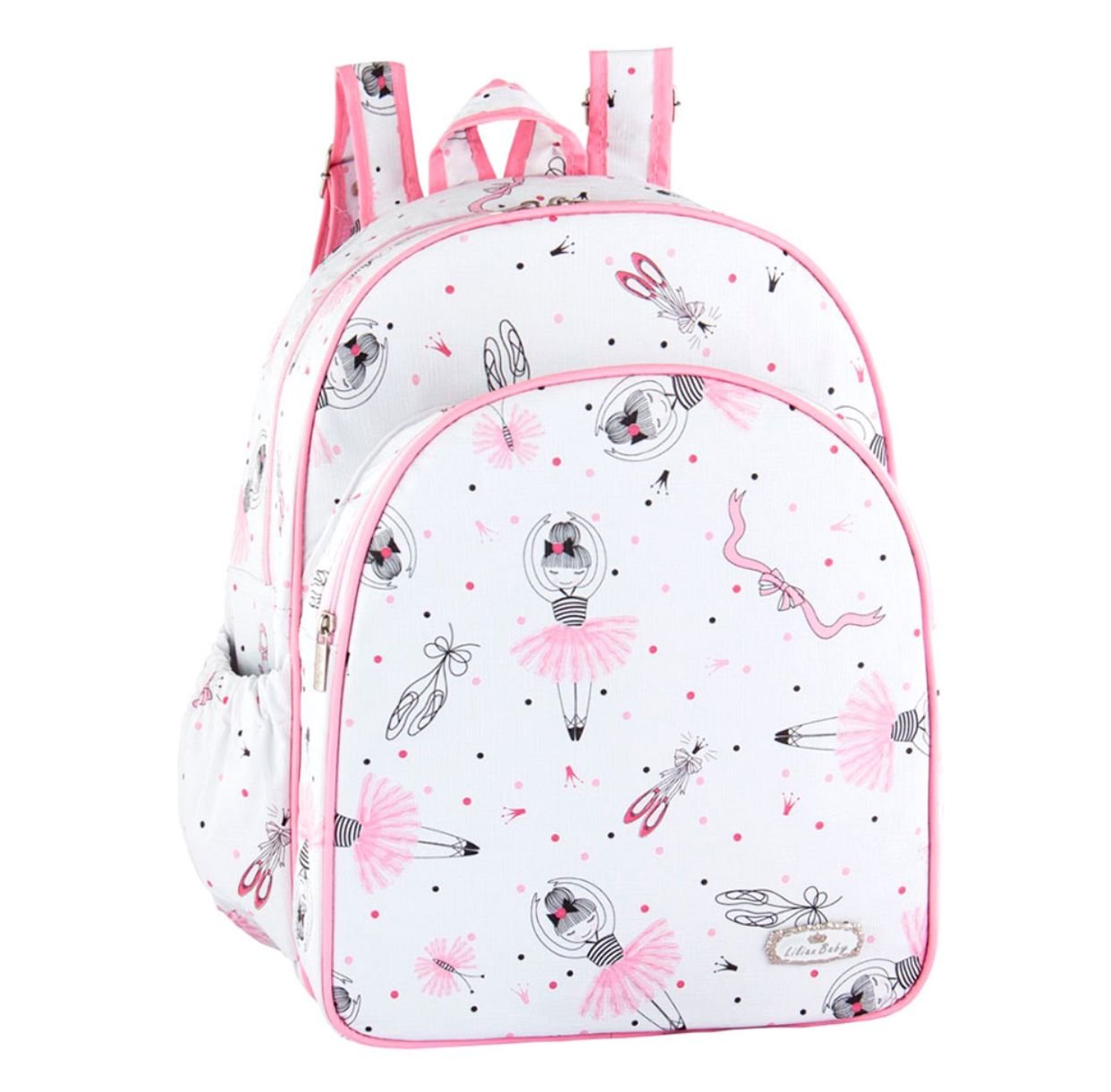 Mochila Maternidade Bebê Feminina Branco e Rosa Bailarina