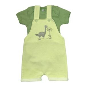 Conjunto Body manga curta é Jardineira - Dino Verde